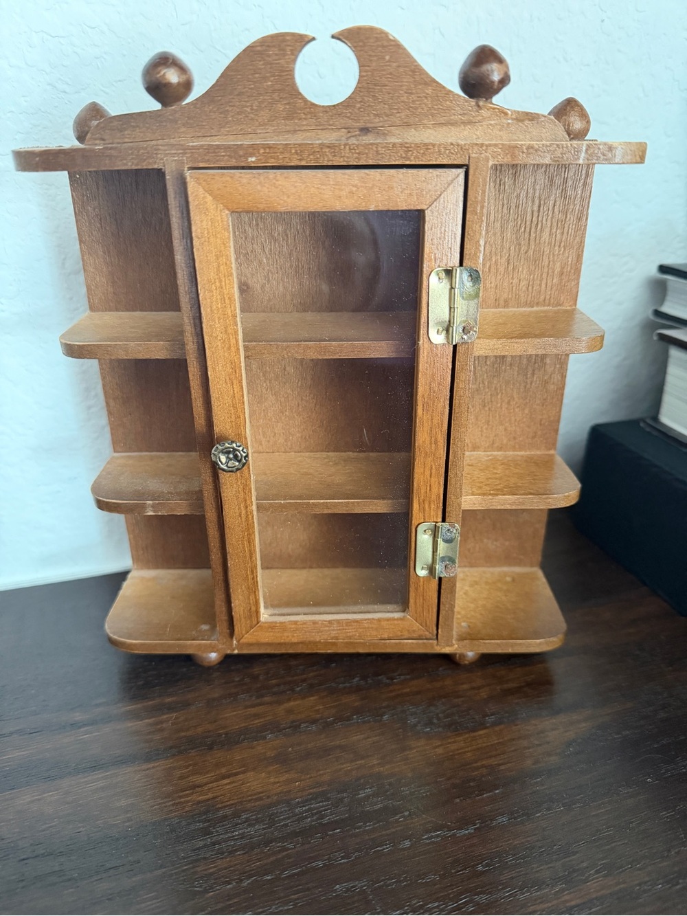 Vintage Mini Wooden Curio Cabinet -Wall Hanging Small Display Case